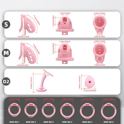 Male Chastity Cage with Soft Internal Stimulators – Breathable Waterproof Adjustable Device with 6 Ring Sizes & Discreet Lock (S/M)