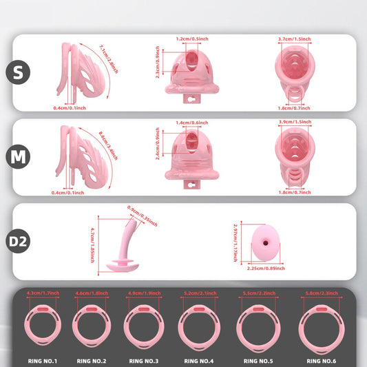 Male Chastity Cage with Soft Internal Stimulators – Breathable Waterproof Adjustable Device with 6 Ring Sizes & Discreet Lock (S/M)