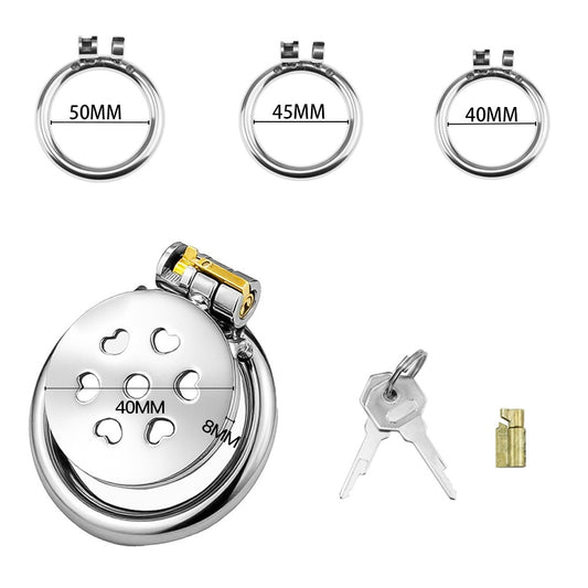 Heart Pattern Flat Metal Chastity Cage – Love-Inspired Design with Engraved Hearts