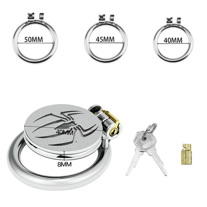 Spider Emblem Metal Chastity Cage – Spiderman-Inspired Flat Design Lock