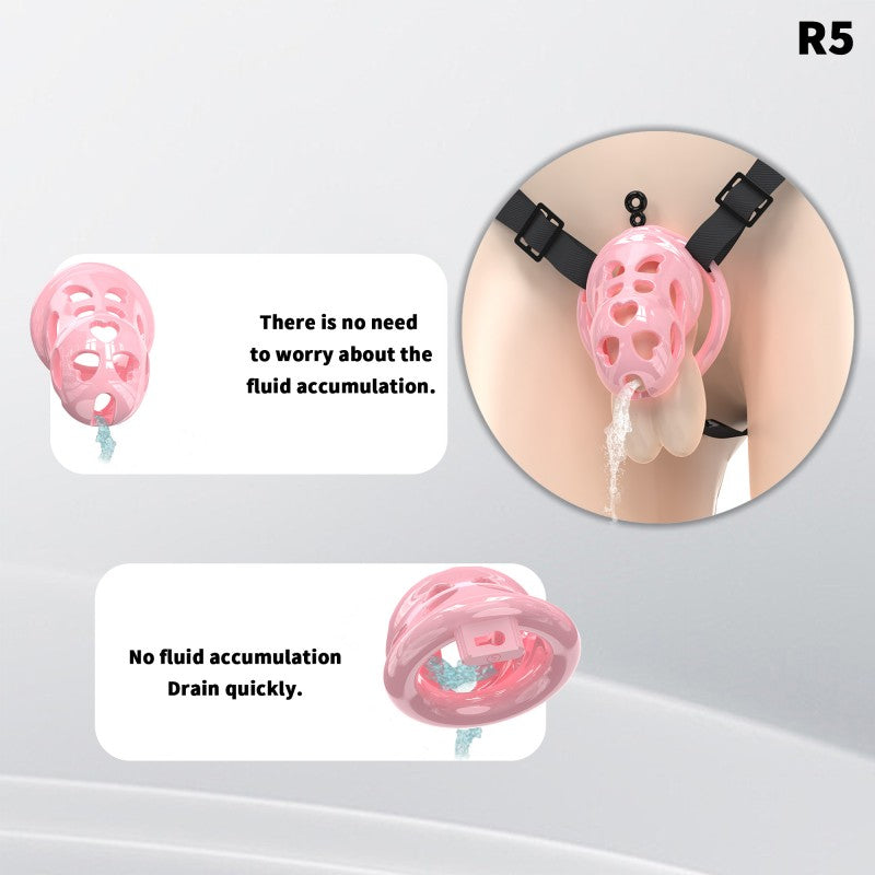Heart-Shaped Hollow Silicone Chastity Cage | Male S/M 6 Rings, Key Lock