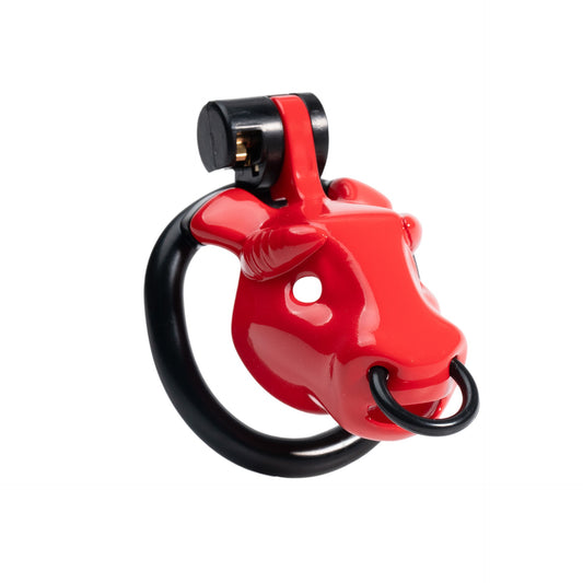 Red Bull Head Male Chastity Cage | Detachable Nose Ring & Leash-Compatible BDSM Device