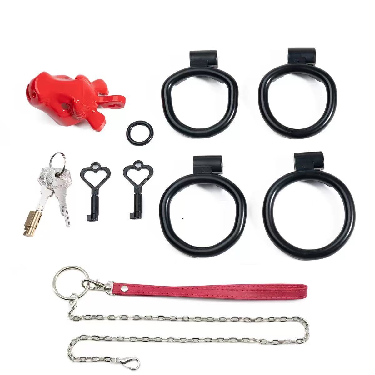 Cage de chasteté masculine Red Bull | Anneau nasal amovible et accessoire BDSM compatible laisse