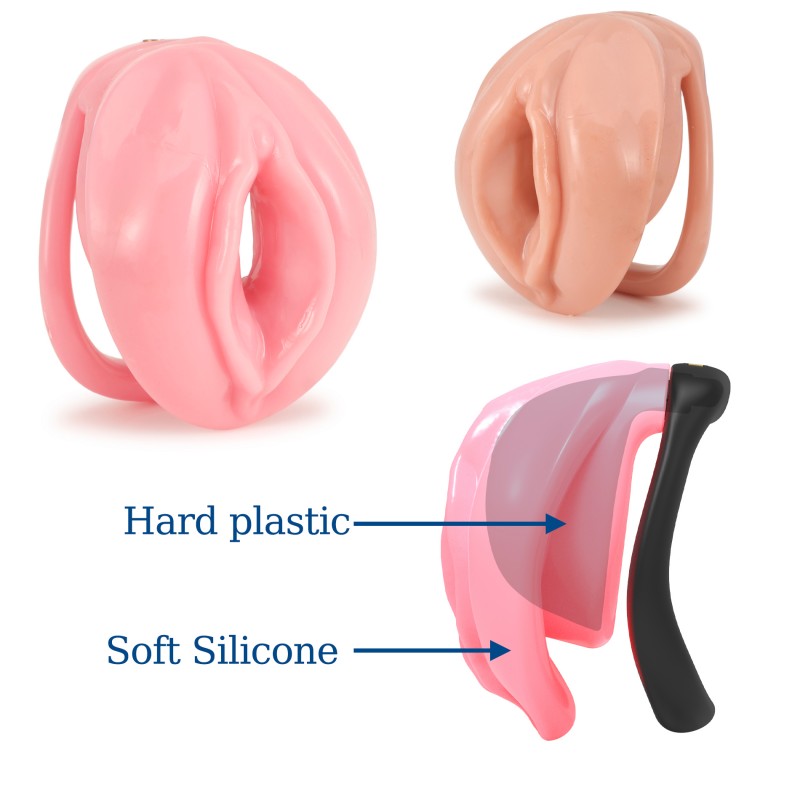 Sissy Chastity Cage – Small Silicone Faux Labia Design