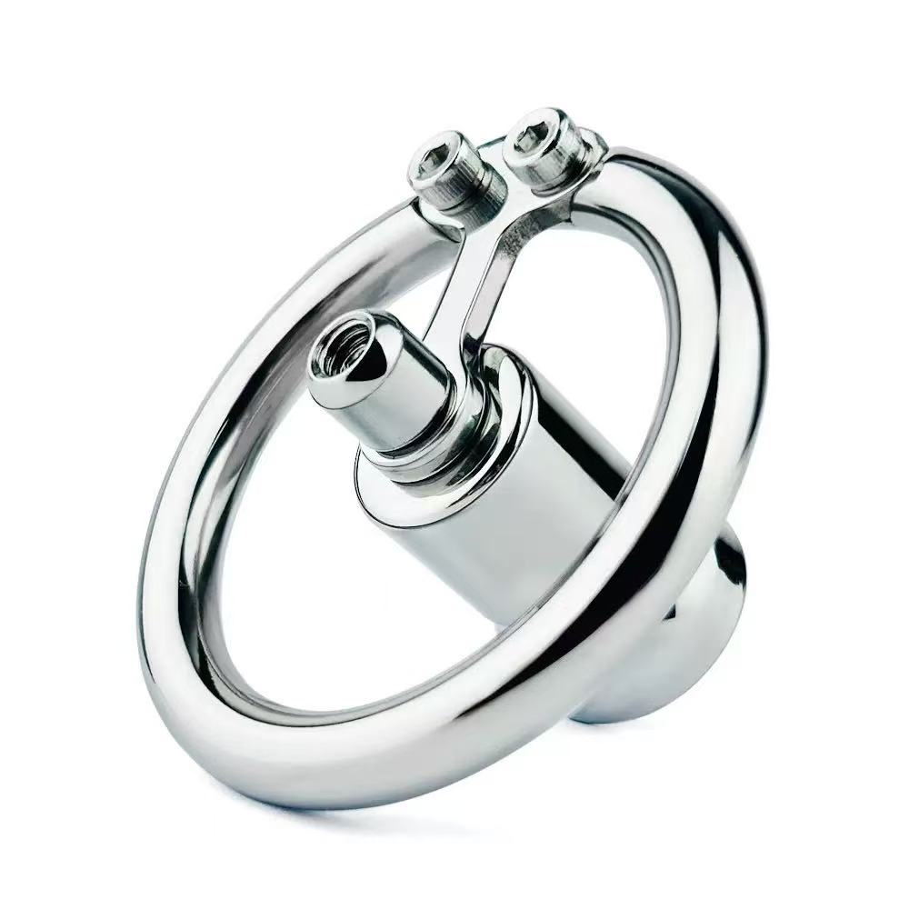 Flat Chastity Cage with Metal Inverted worn for demonstration, emphasizing secure fit and comfort