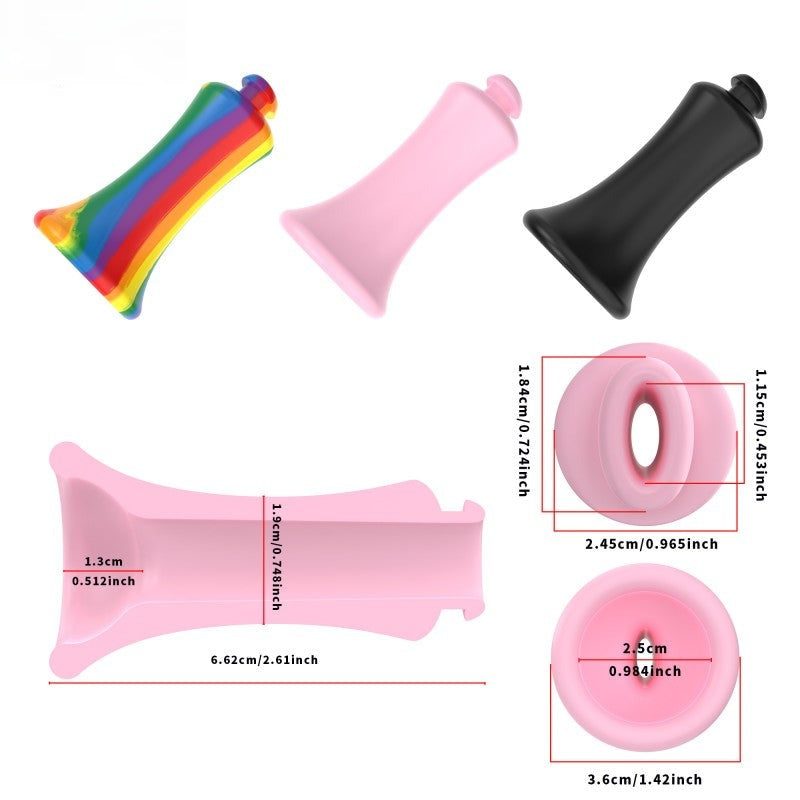 Black, Pink and Rainbow L guide inserts above a pink sectional and end-view dimension diagram.