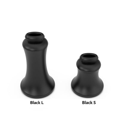 Angled view of the Black S and L recessed guide inserts with hollow openings.