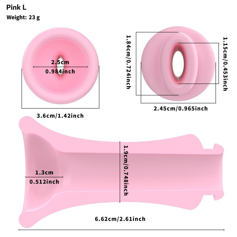 Pink L insert dimensions: 66.2 mm overall length and 36 mm outer flared diameter, with end and cutaway views.