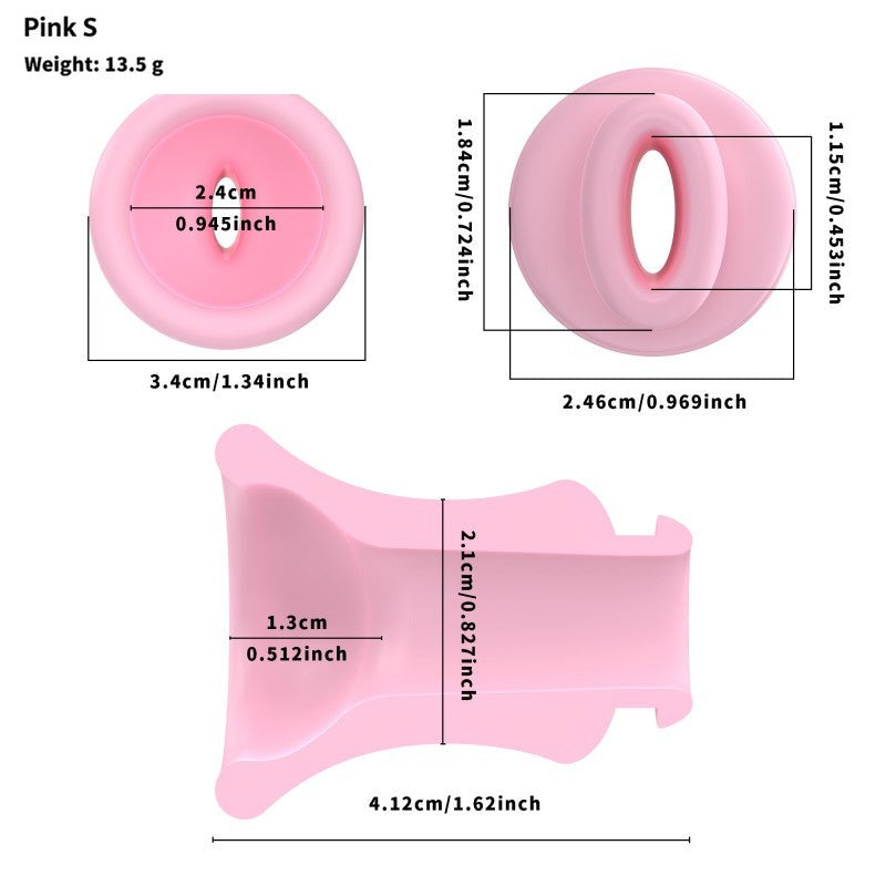 Pink S insert dimensions: 41.2 mm overall length and 34 mm outer flared diameter, with end and cutaway views.