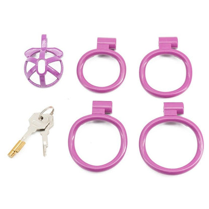Hollow resin glans chastity lock with lightweight and cute design in purple