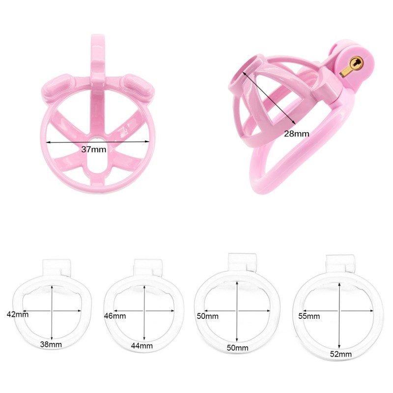 Side view of pink hollow resin glans chastity lock showing breathable hollow design and ergonomic