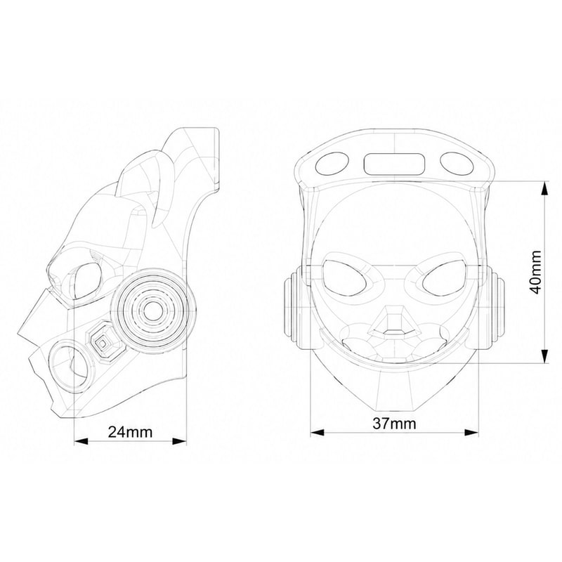 Mecha Leopard cage front and side dimension diagram: 24 mm, 37 mm and 40 mm at the marked measurement points