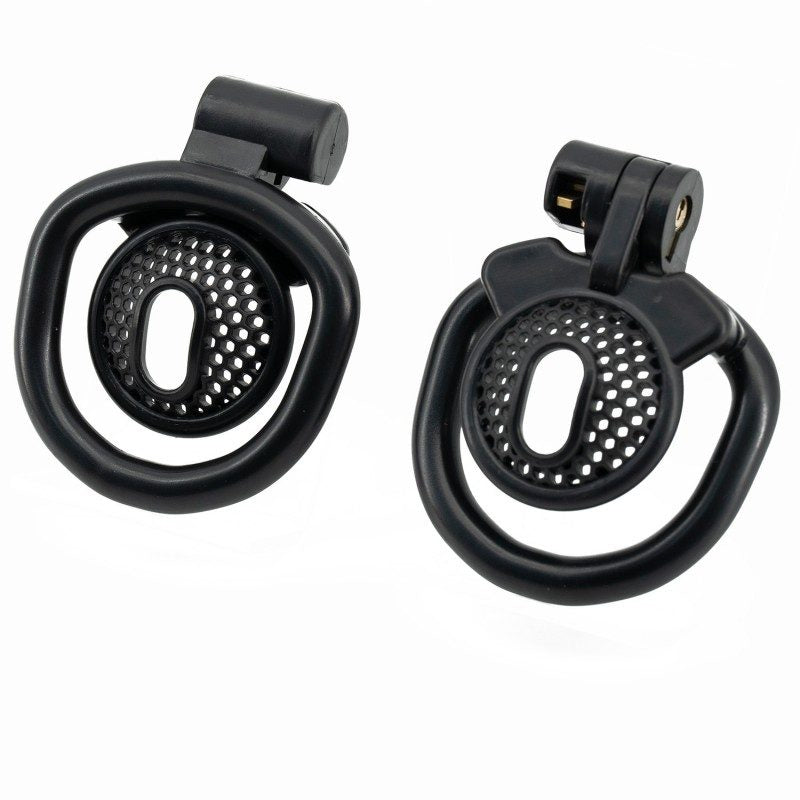 Mesh resin chastity lock inverted design with positive and negative electrode style, hollow ergonomic cage for comfort, black