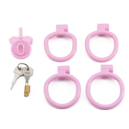 Mesh resin chastity lock inverted design with positive and negative electrode style, hollow ergonomic cage for comfort, pink