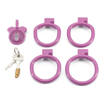 Mesh resin chastity lock inverted design with positive and negative electrode style, hollow ergonomic cage for comfort, purple