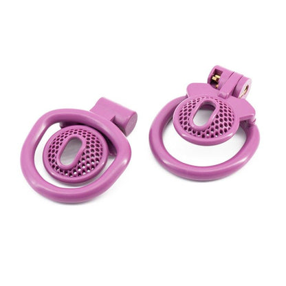 Mesh resin chastity lock inverted design with positive and negative electrode style, hollow ergonomic cage for comfort, purple
