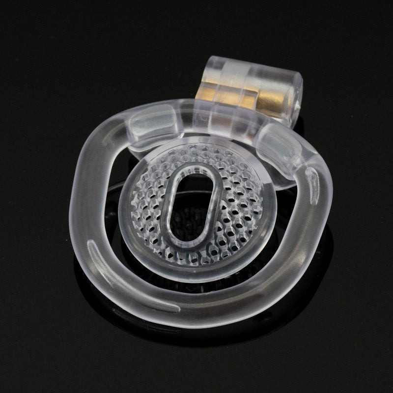 Mesh resin chastity lock inverted design with positive and negative electrode style, hollow ergonomic cage for comfort, transparent