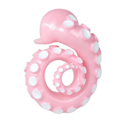 Angled view of the pink spiral tentacle cage with white suction-cup details.