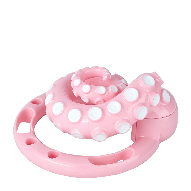 Low side angle of the pink octopus tentacle cage and base ring.