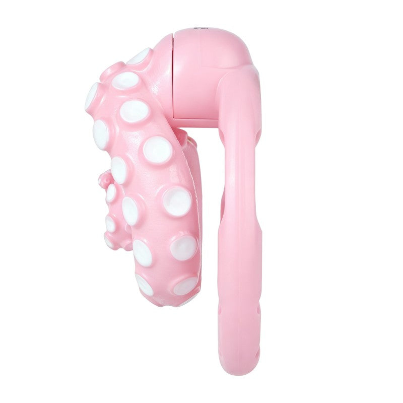 Opposite side profile of the pink octopus cage showing its compact depth.