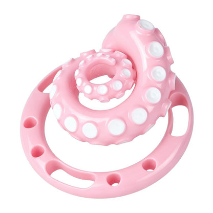 Pink octopus tentacle cage and base ring viewed from a low front angle.