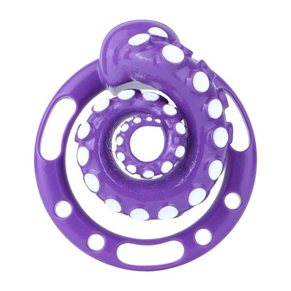 Front view of the assembled purple octopus tentacle cage and base ring.