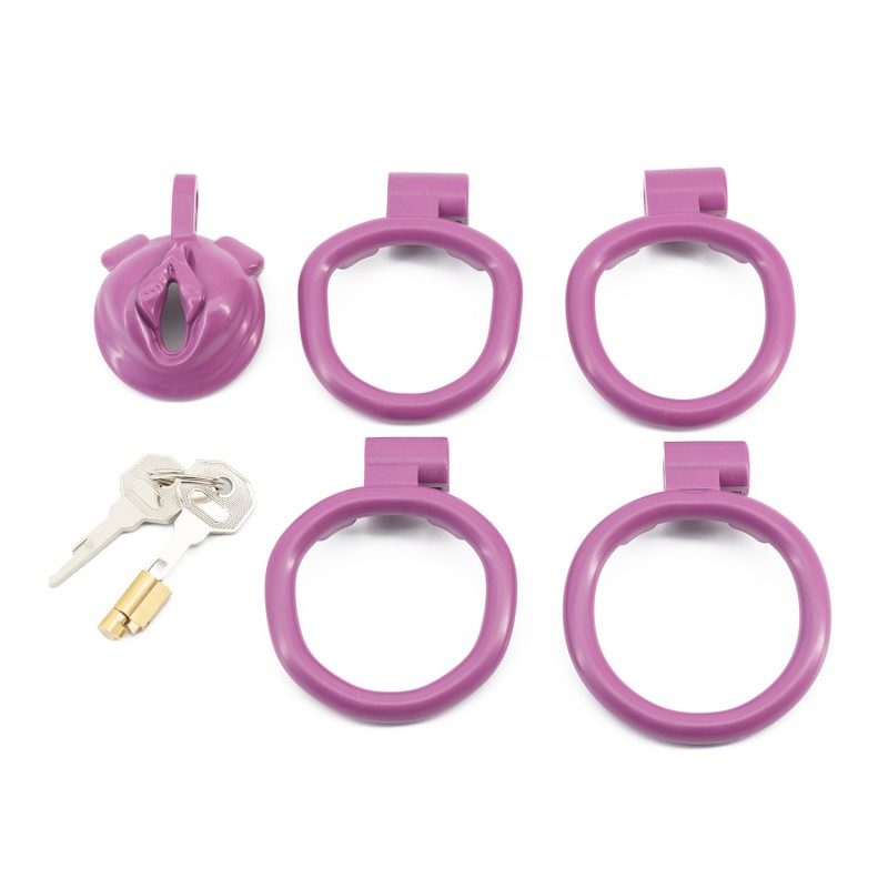 Purple resin pussy chastity cage for comfortable wear