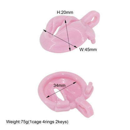 Pink pussy-shaped resin chastity cage, soft ergonomic design for comfort and hygiene