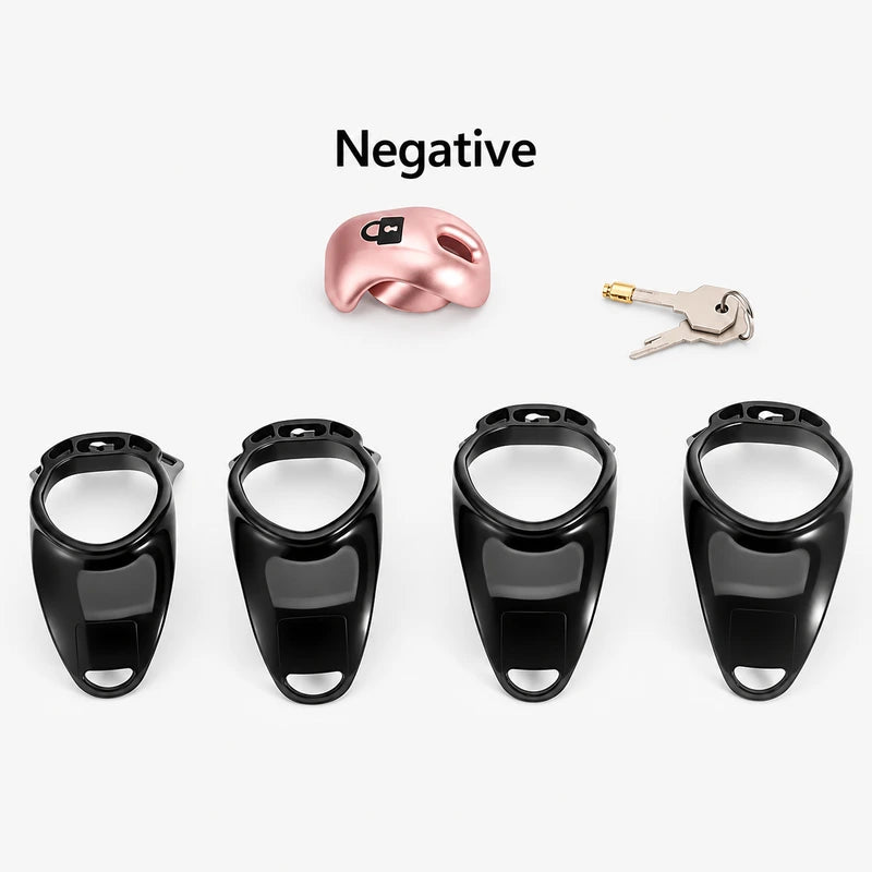 Rose gold Negative-profile shell with four black base rings and key-operated locking hardware.