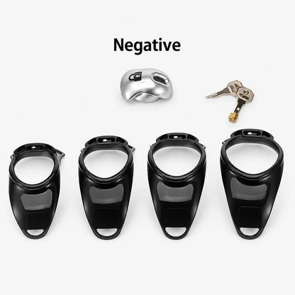 Silver Negative-profile shell with four black base rings and key-operated locking hardware.