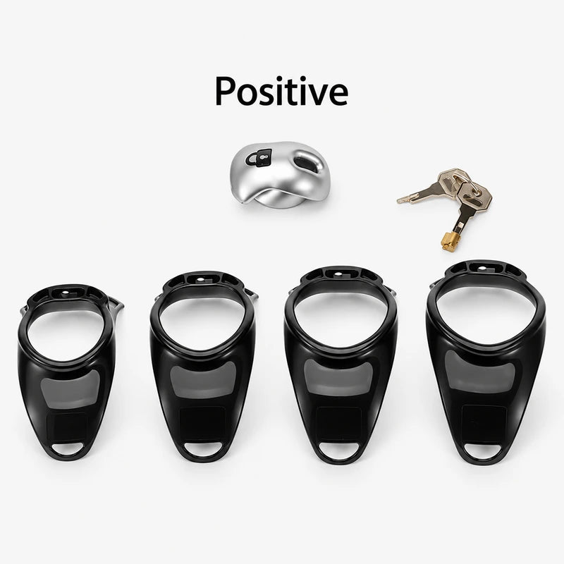 Silver Positive-profile shell with four black base rings and key-operated locking hardware.
