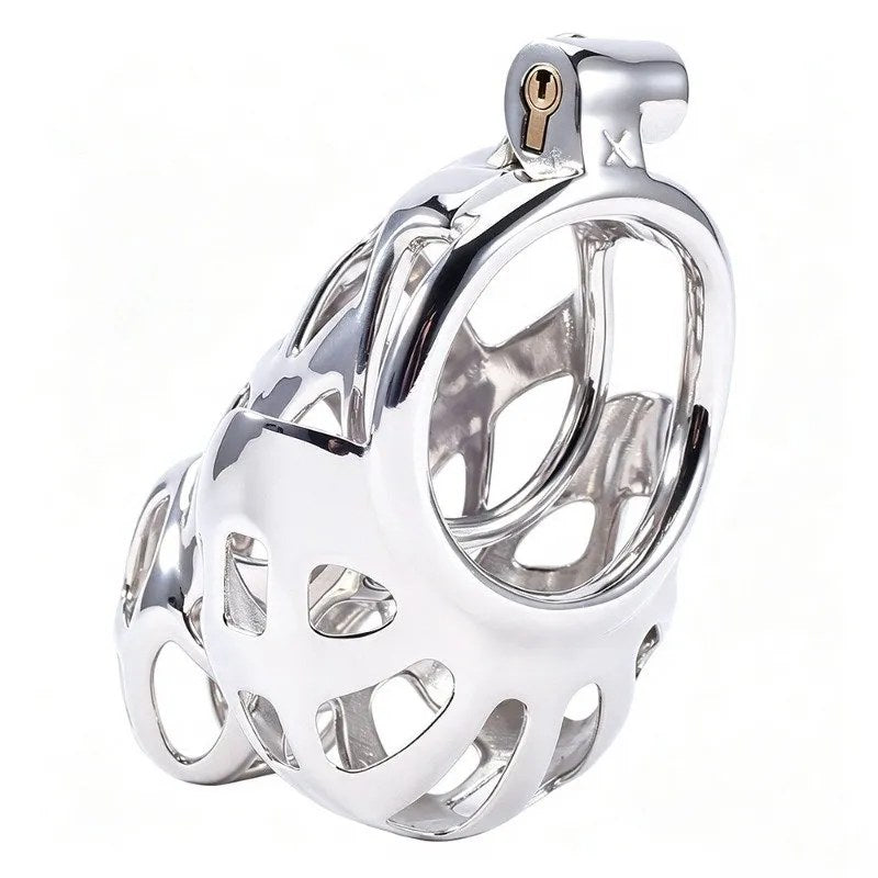 Stainless steel cage and base ring, rear angled view
