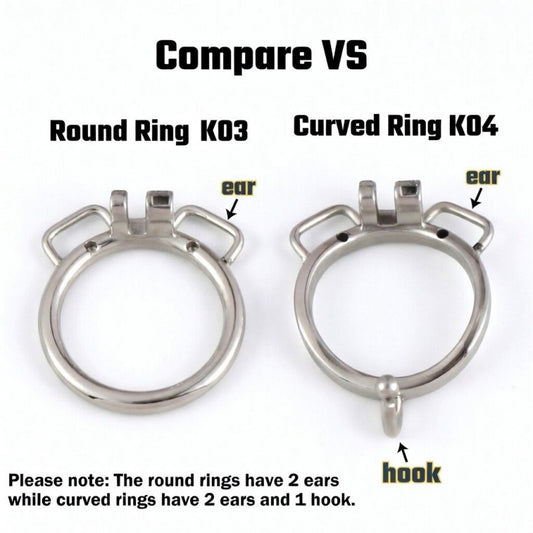 Base Rings for Chastity Cage (With Ears & Hook) – Fits Internal Side Slide Lock System Only (K03 / K04 / K04A)