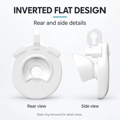 Rear and side views of the white inverted flat chastity cage, showing the inward-facing insert with the base ring removed.